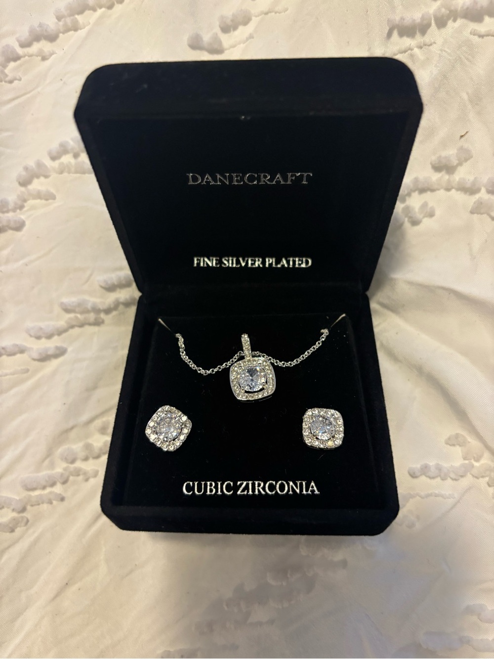 Craft Silver-Plated Cubic Zirconia Necklace with Matching Stud Earrings - Silver